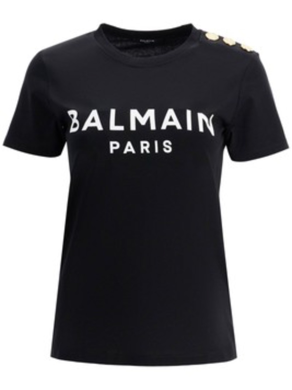 White Balmain Logo T-shirt with Gold Shoulder Buttons